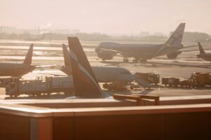 airplanes parked at an airport
