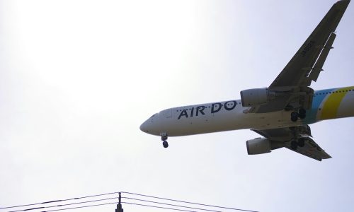 a large jetliner flying through a cloudy sky